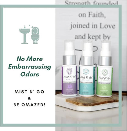 Mist N’ Go by Omaze Travel Bathroom Spray for Toilet Spray Odor Eliminator - Travel Toilet Spray for Bathroom Air Freshener Spray for Bathroom Deodorizer - Lavender Travel Size (1oz x1)