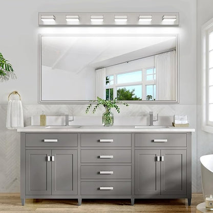 SineRise LED Modern Bathroom Vanity Light Fixtures (6-Light, 48-Inch, Dimmable), Brushed Nickel Modern Acrylic Bathroom Wall Lighting Fixtures Over Mirror (Cool White 6000K)