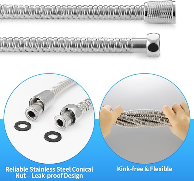 Shower Hose 118 Inch Extra Long Stainless Steel Shower Hose - Flexible & Wear-Resistant with Chrome-Plated Nut & Insert