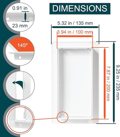 4" x 8" White Plastic Access Panel. Service Shaft Door Panel. Plumbing, Electricity, Heating, Alarm Wall Access Panel for Drywall. Bathroom Services Access Hole Cover.