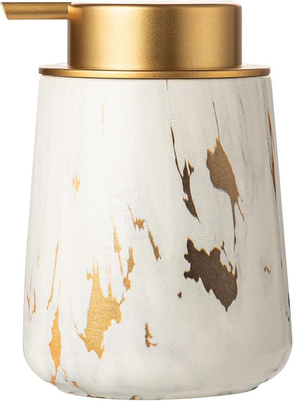 Enra Ceramic Gold Soap Dispenser,12 oz Marble Lotion Dispenser Bathroom Liquid Refillable Hand Soap Dispenser for Bathroom Kitchen with Easy-to-Press Pump (Glod Liquid Type)