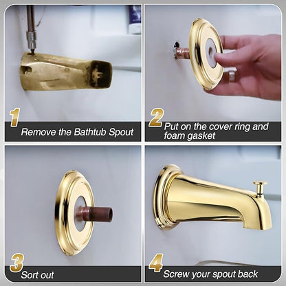 Dreyoo Metal Tub Spout Cover Ring, Bathtub Spout Trim Plate Ring with 1 Pcs Foam Gasket, 1-1/2 Inch ID and 3-5/8 Inch OD(Polished Brass)