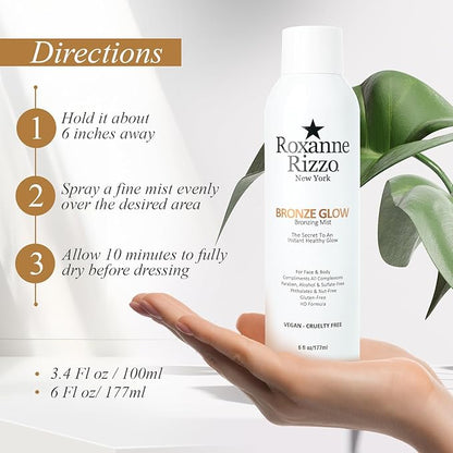 Bronze Glow – Instant bronzer Spray Mist for Face and Body – Hydrating Tanning Mist with Bronzer – Blends into All Skin Tones – Celebrity Favorite Bronzer Spray – 6 oz