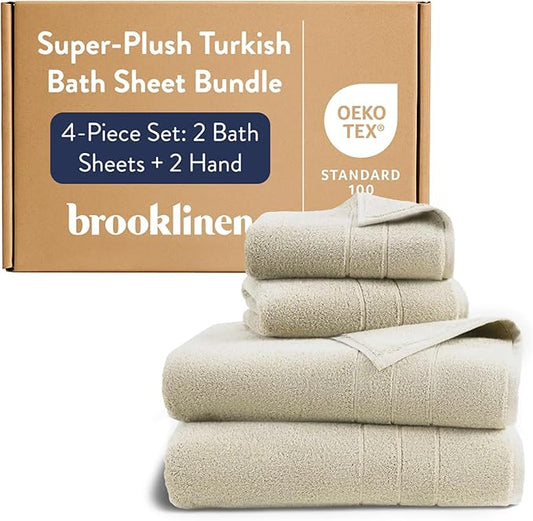 Brooklinen Super-Plush Bath Sheet and Hand Towel Set - 2 Bath Sheets 2 Hand Towels - Cotton, Highly Absorbent (Stone)