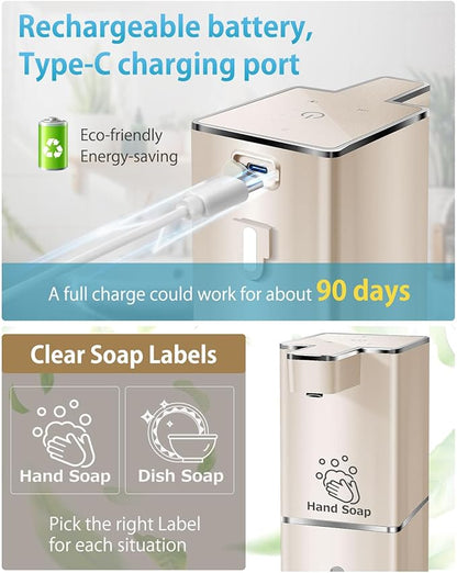 Automatic Liquid Soap Dispenser Touchless Soap Dispenser 380ml/12.8oz Rechargeable, Wall Mounted,4 Levels Adjustable Auto Soap Pump for Bathroom Kitchen Dish Soap