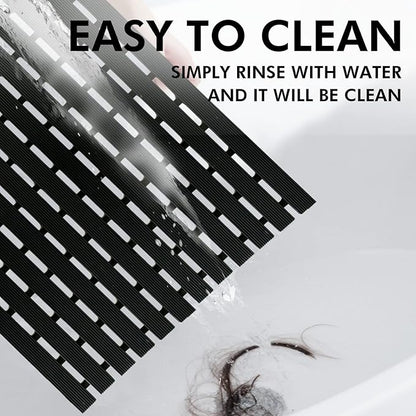 Extra Large Shower Mat Non Slip (35.4"*23.6"),Heavy Bathtub Mat for Elderly with Drain Holes,No Suction Cups Large Shower Floor Mats for Inside Shower,Black