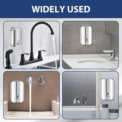 1000ml Commercial Soap Dispenser Wall Mount, Stainless Steel Hand Soap Dispenser for Bathrooms, Refillable Hand Sanitizer Dispenser for Home, Hotels, Restaurants, Hospitals (Silver)