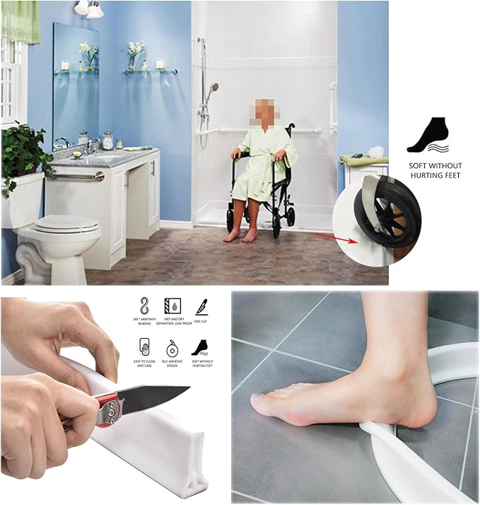 1/2" High Collapsible Shower Threshold Water Dam Barrier 118" Shower Water Stopper Barrier Shower Splash Guard For Walk In Shower Water Guard Suitable For Bathrooms Kitchens To Block Water Flow White