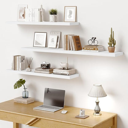 Vivelove 10 in Deep Floating Shelves for Wall, 48" x 10.2" x 1.5" Shelves for Room Wall Mounted, 1.5 Inch Thick Shelf for Bathroom Bedroom Kitchen Book Room, Modern Farmhouse Decor, Set of 2, White