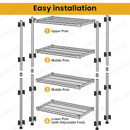 4- Shelf Storage Shelves Wire Shelving Unit Adjustable Metal Shelving Sturdy Steel Commercial Shelf organize Rack Units Heavy Duty 2200 LBS,for Garage Laundry Bathroom Organization Kitchen Closet