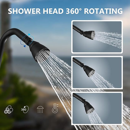 Aolemi Outdoor Shower Fixtures Outdoor Shower Kit Faucet System 3 Inch Center 2 Handle Exposed Shower with Brass Mix Valve with Adjustable Bar Pipe Upward Matte Black