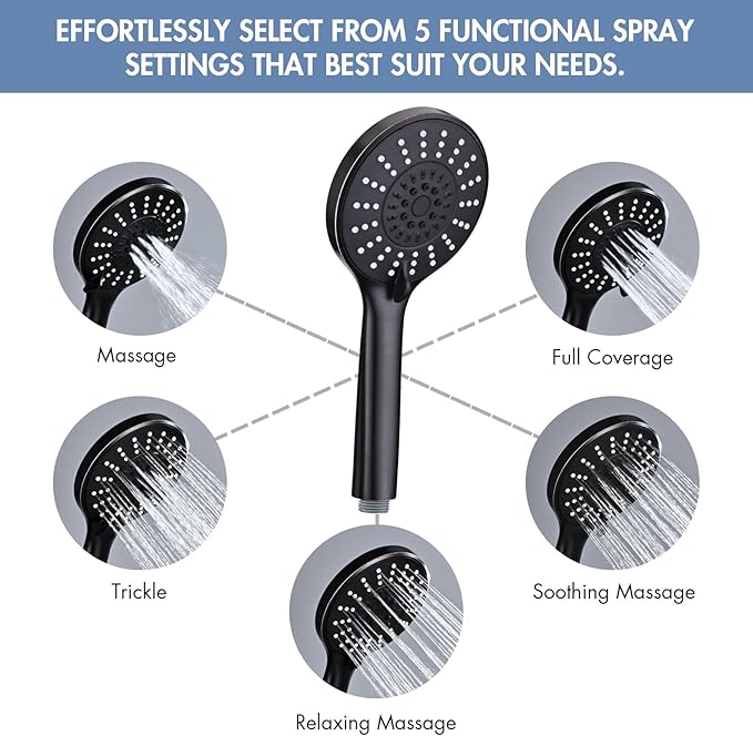 Adjustable Shower Slide Bar with 5-Function Handheld Shower Head, Stainless Steel Grab Slide Bar Combo with Extra Hose (Oil Rubbed Bronze)