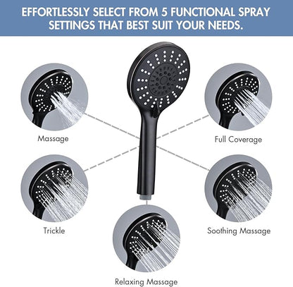 Adjustable Shower Slide Bar with 5-Function Handheld Shower Head, Stainless Steel Grab Slide Bar Combo with Extra Hose (Oil Rubbed Bronze)