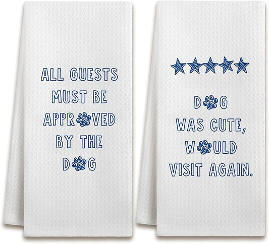 Funny Dog Kitchen Dish Towels, Gifts for Dog Lovers Owners Mom Lady, Guest Bathroom Decor, Pet Lover Gifts Hand Tea Towels for Bathroom Kitchen, 16x24 Inches Set of 2