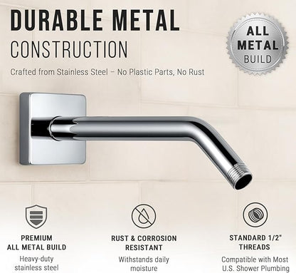 G-Promise All Metal 10-Inch Shower Arm with Flange, Wall-Mounted Stainless Steel Shower Pipe Replacement for Fixed and Handheld Shower Heads, Chrome