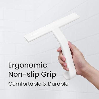 dancemoon JustHang Shower Squeegee for Glass Doors, All-One-Piece Silicone with Built-in Hook Design for Easy Hanging, Household Window Mirror Squeegee for Bathroom, Glass, Kitchen, Tile Wall, Car