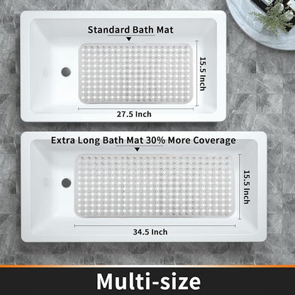 Yimobra Bathtub Mat Non Slip, Super Strong Suction Cups, 27.5"x15.5" Long Shower Mat with Drain Holes, Machine Washable Fast Draining Bath Mats, Bathroom Essentials,Clear