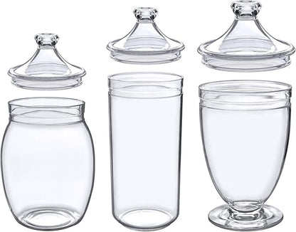 Amazing Abby - Adore - Plastic Apothecary Jars (3-Piece Set, 52/46/46 oz) (NOT Glass), Acrylic Jars with Lids, Bathroom Canisters, Candy Buffet, Wedding Display, BPA-Free and Shatter-Proof