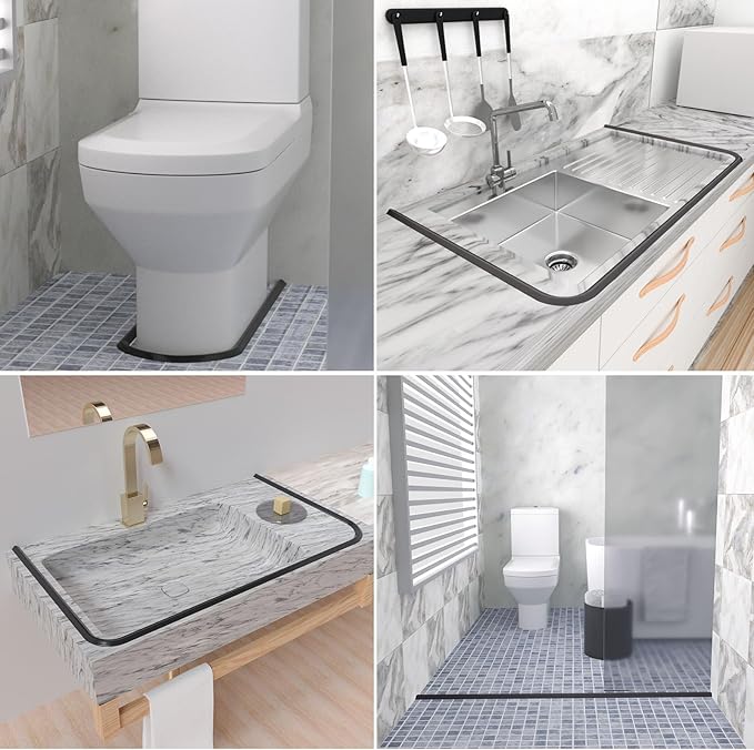 Duzzy 98 Inch Collapsible Shower Water Dam, Shower Threshold Water Stopper Barrier and Retention System and Keeps Water Inside Threshold Dry and Wet Separation, Suitable for Bathroom & Kitchen