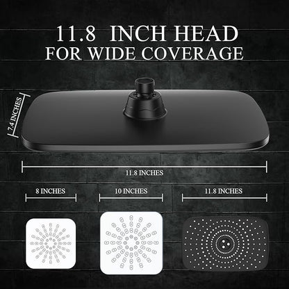 Veken 11.8" Rain Shower Head with Handheld, High Pressure Handheld Shower Heads with Multi Spray Modes, Rainfall Combo with 15" Metal Extension Arm,Detachable Dual Shower, Long 6 ft. Hose,Matte Black