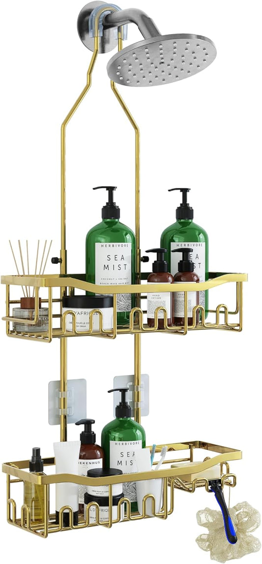 Shower Caddy, Extended Length Shower Organizer with Hooks, Rustproof Shampoo Soap Holder, Large Hanging Bathroom Caddy