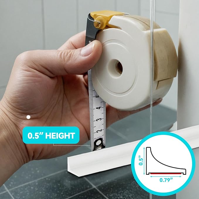 Shower Threshold Water Dam Barrier 98", Silicone Sealant Included, Collapsible Self-Adhesive Water Blocker, Shower Door Water Stopper for Floor Bathroom Kitchen Bathtub Sink