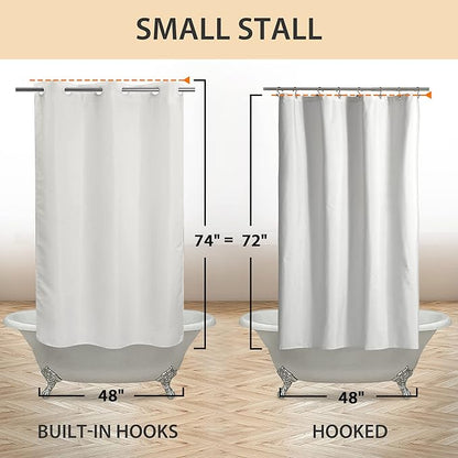 River Dream No Hook Stall Fabric Shower Curtain 48" Wide - Soft Microfiber Shower Stall Curtain Hotel Grade, Waterproof & Machine Washable, White, 48x74