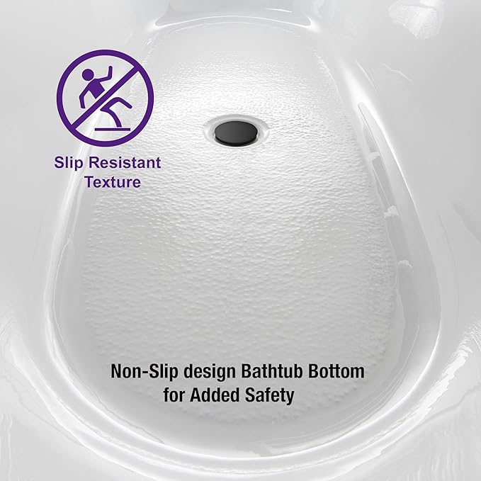 WOODBRIDGE 54" Freestanding White Acylic Soaking Bathtub with Matte Black Drain and Overflow,Black,B1807-MB