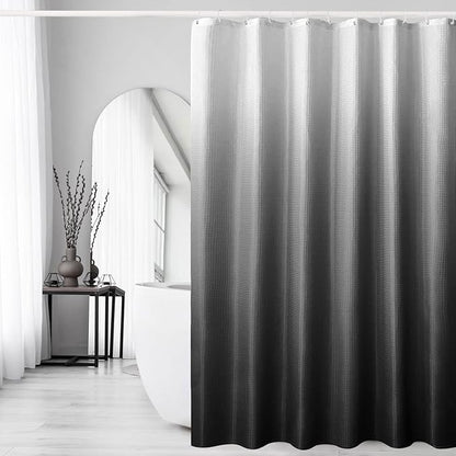 Gibelle Long Shower Curtain 72 x 78, Tall Black Ombre Shower Curtain for Bathroom, Waffle Weave Fabric Shower Curtain Set with Hooks, Water Repellent, Machine Washable