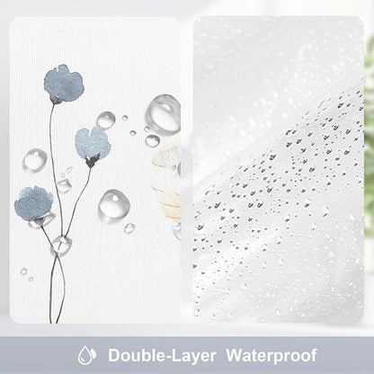 Gibelle 3 in 1 Shower Curtain Set, Blue Watercolor Floral Bath Curtain and PEVA Liner Set with 12 Double Sided Steel Hooks, Waterproof Fabric Bathroom Curtain 72x72