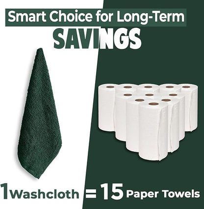 DAN RIVER 12 Pack Wash Cloths for Showering [12x12] - 100% Cotton Washcloths Premium Quality Flannel Face Cloths for Bathroom, Highly Absorbent and Soft Feel Wash Clothes, Hunter Green