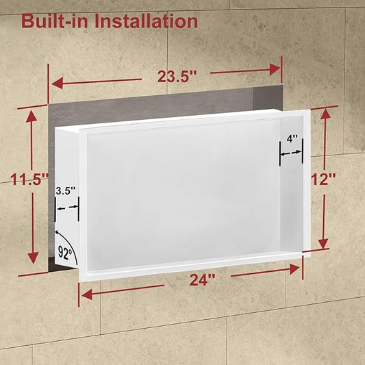 Shower Niche,12 * 24 Stainless Steel Elegant Bathroom Niche, No Tile Needed Recessed Shower Shelf Organizer for Storage,Warm White