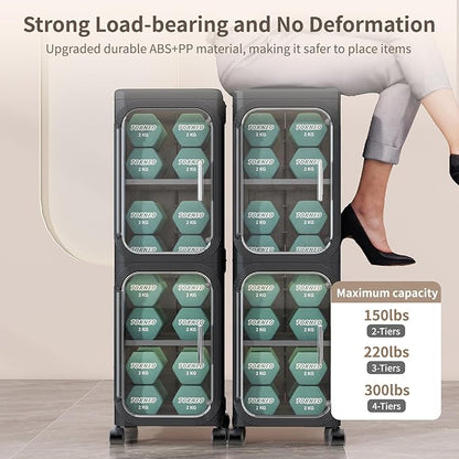 KHNR 4-Tiers Slim Bathroom Storage Cabinet, Foldable Storage Cabinets,Narrow Bathroom Storage,Movable Bathroom Storage Organizer for Small Spaces,Bathroom,Kitchen,Laundry,Black
