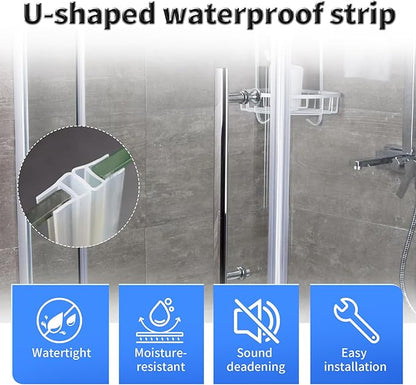 Shower Door Side Seal Strip,118 Inch U-Type Frameless Shower Door Seal, U-Type Shower Door Sweep for 15/32"(12mm) Thick Glass