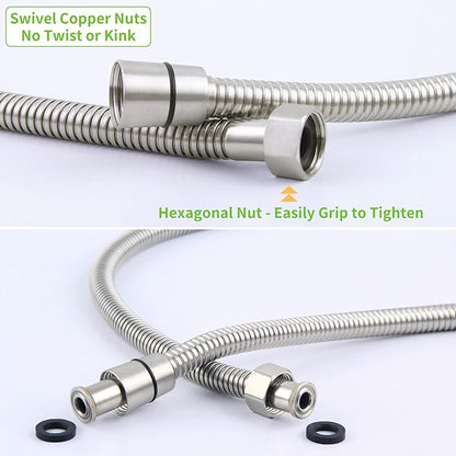 Brushed Nickel Shower Hose 59", Angle Simple Stainless Steel Replacement Head Hose, Flexible Hand Held Sprayer, 1/2" IPS
