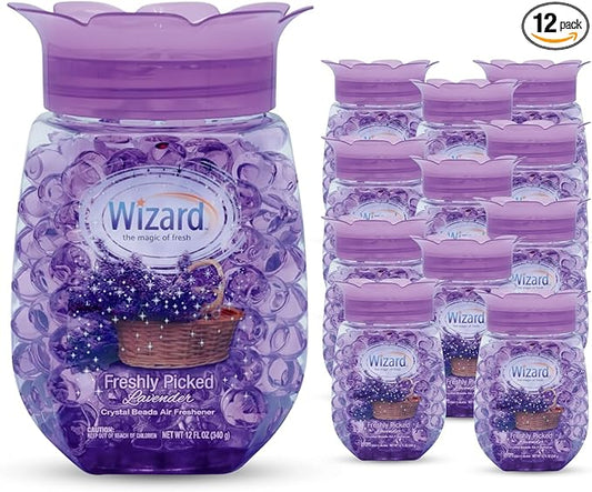 12 WIZARD Odor Eliminator Gel Beads - 12 oz, Air Freshners For Bathroom, Rooms, Per Areas and Car Freshner - Freshly Picked Lavender