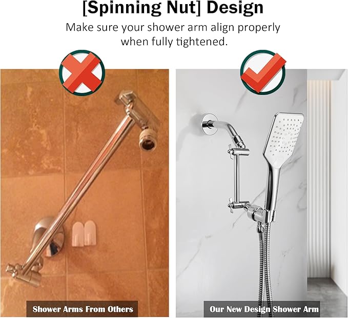6 Inch Adjustable Shower Head Extension Arm, All-Metal Shower Arm Extender with Locking Set Screw for Rainfall, Fixed, Handheld Showerheads, G1/2 Universal Thread, Easy Installation, Chrome