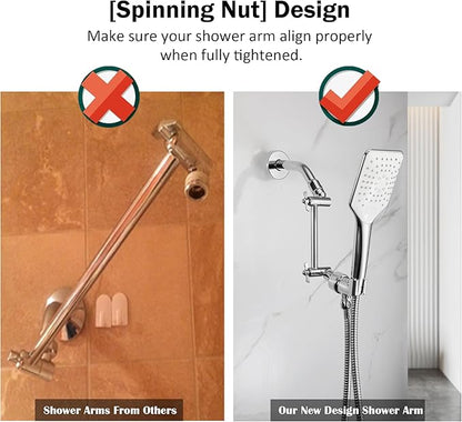 Adjustable Shower Head Extension Arm, All Metal Shower Head Extender with Locking Nut, G1/2 Universal Connector for Fixed/Rain/Handheld Showerheads, Easy Installation (Chrome, 10 Inch)