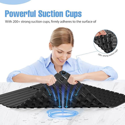 Shower Mat Non-Slip Bath Mat for Tub and Shower Stall,200+ Suction Cups with Drain Holes, Quick Dry Machine Washable, Extra Grip for Elderly and Baby, Bathroom Essentials 24x24 Inch(Black)