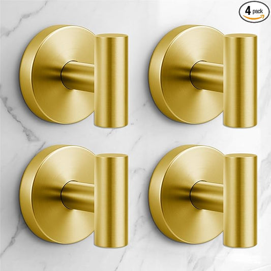 Heavy Duty Suction Cup Hooks for Glass Window,Tile,Mirror,Removable Shower Hooks for Inside Shower,Metal Towel Hooks for Bathroom,4 Pack(Gold)