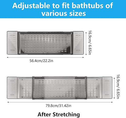 2 Pack Bathtub Tray Caddy - Expandable Bath Tray for Tub Bath Table Trays Storage Rack with Book and Wine Glass Holder, Bathroom Accessories for Spa, Gray