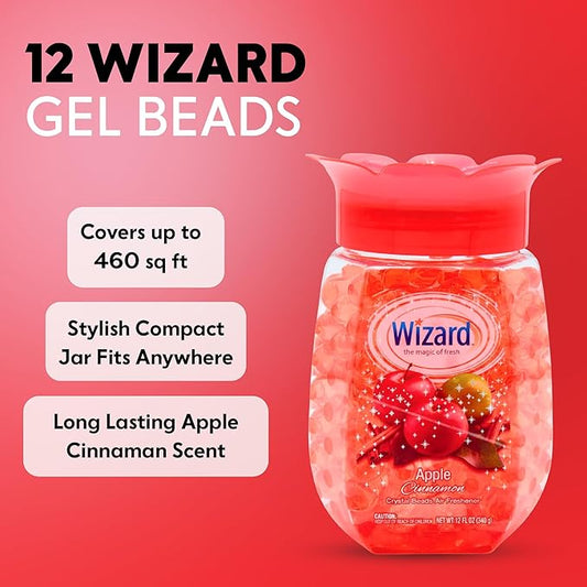 12 WIZARD Odor Eliminator Gel Beads - 12 oz, Air Freshners For Bathroom. Rooms, Per Areas and Car Freshner - Apple Cinnamon