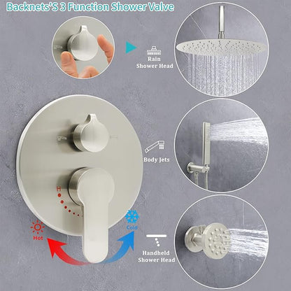 Wall Mount Brushed Nickel Pressure Balancing Shower Diverter Mixing Valve 3 Way Replacement Brass Mixer Kit