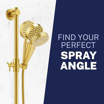 HammerHead Showers® Solid METAL 27.5 Inch Shower Slide Bar Set and Handheld Shower Head with Hose — BRUSHED GOLD — 2.5 GPM High Pressure Spray Wand — Easily Adjust Height & Angle of Handshower