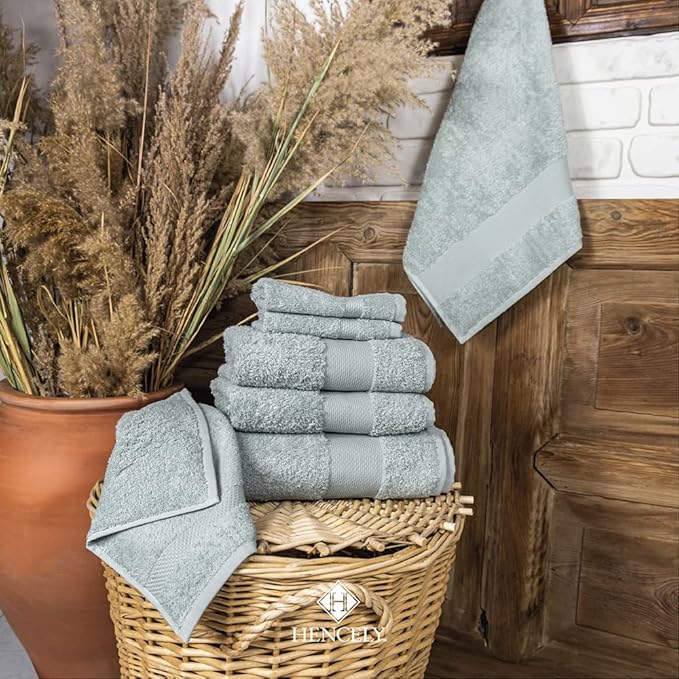 Hencely Premium 6-Pack Washcloths 12x12 Inches Soft Turkish Cotton High Absorbent and Quick Dry Dishtowel for Kitchen and Bath (Wash Cloth 6 Pack, Light Green)