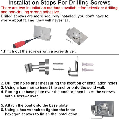 Shower Head Holder All Metal Strong Adhesive and Drilling Screws Two Installation Methods, Adjustable Handheld Shower Head Mount,Stainless Steel Hand held Showerhead Wand Bracket