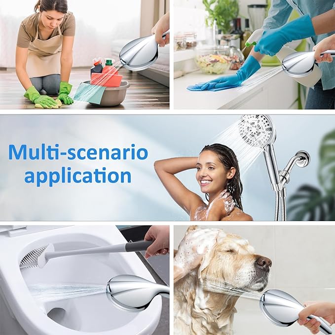 High Pressure10-mode Handheld Shower Head - Anti Clogging Nozzles, Removable Shower Head for Cleaning Tubs and Pets, Includes 5ft Stainless Steel Hose, ShowerHead with Wall Mounting Bracket