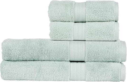 Christy Renaissance 4 Piece Blue Towel Set | 100% Egyptian Cotton | Luxury Bathroom Towels | Soft and Super Absorbent | 675 GSM | 2 Bath Sheet 2 Hand Towel | Eggshell