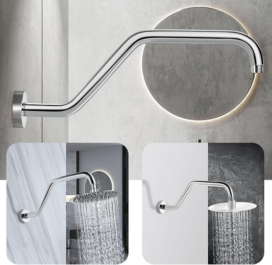 High Rise Shower Arm with Flange,15.5 Inch Gooseneck Shower Arm Extension,Stainless Steel S Shaped Shower Showerarm,Chrome,9Z1MK