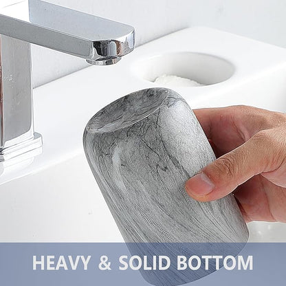 Marble Grey Toothbrush Holders for Bathrooms - 2 Cups Ceramic Toothbrush Toothpaste Holders, Grey Bathroom Tumbler Cups Reusable Toothbrush Mouthwash Cups, Bathroom Counter Organizer.